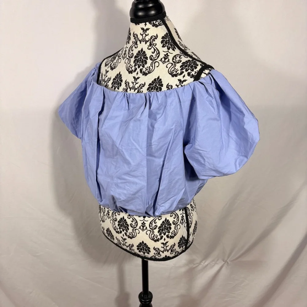 Banana Republic Blue Off The Shoulder Puff Sleeve Crop Top 701943-00-1 L